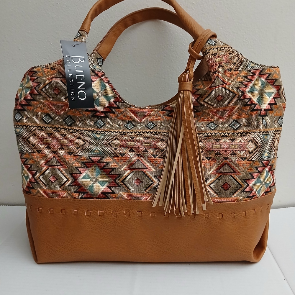Tan Aztec-Pattern Tote with Tassel - Picture 7 of 7